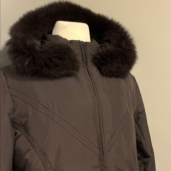 Via Spiga Taupe Puffer Jacket with Blue Fox Fur Collar - Picture 4 of 10